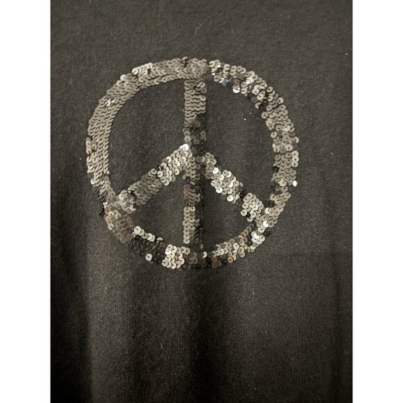 Cashmere by Bloomingdale's Black Pullover Sweater Sequin Peace Sign Womens Sz M - Picture 3 of 7